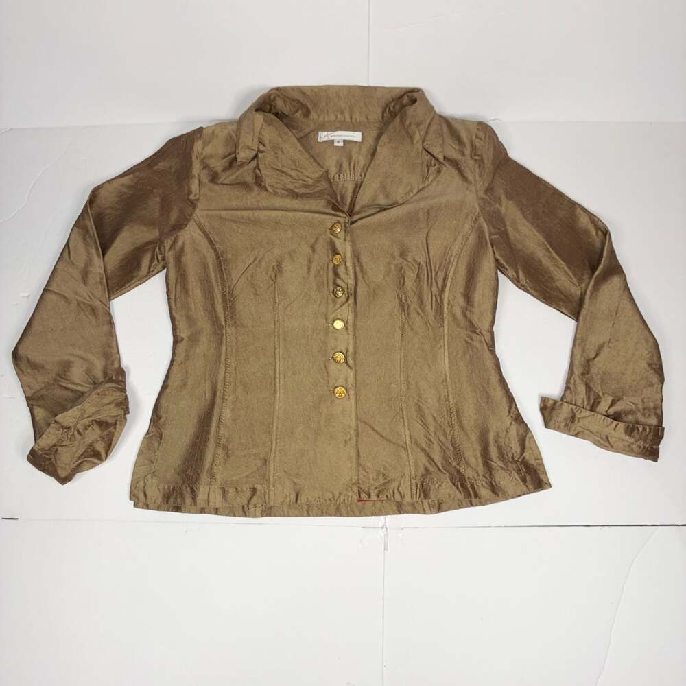 Renfrew Collection Women's Bronze Metallic Button-Down Collared Blouse, Size S